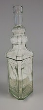 Beautiful Light Green, Square Recycled Glass Bottle, Spanish.  12"