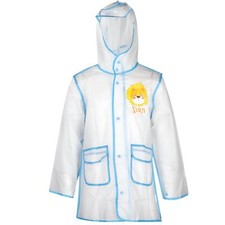 Kids Girls Boys Raincoat EVA Blue Transparent Rainwear Hooded Outdoor Rain Coat