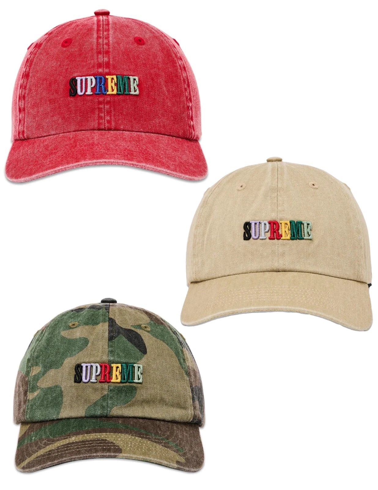 Casquette camouflage Supreme Pigment Dye 6 panneaux rouge kaki taille réglable