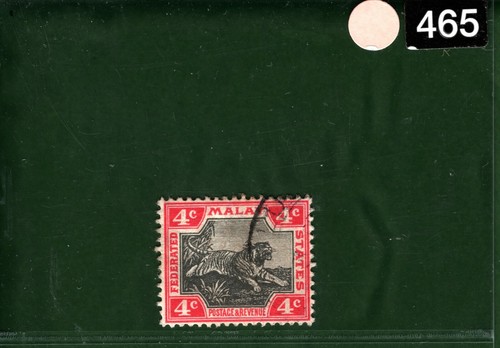 MALAYA FMS Stamp 4c TIGER Used ex Old-time Collection ORANGE465 - Picture 5 of 6