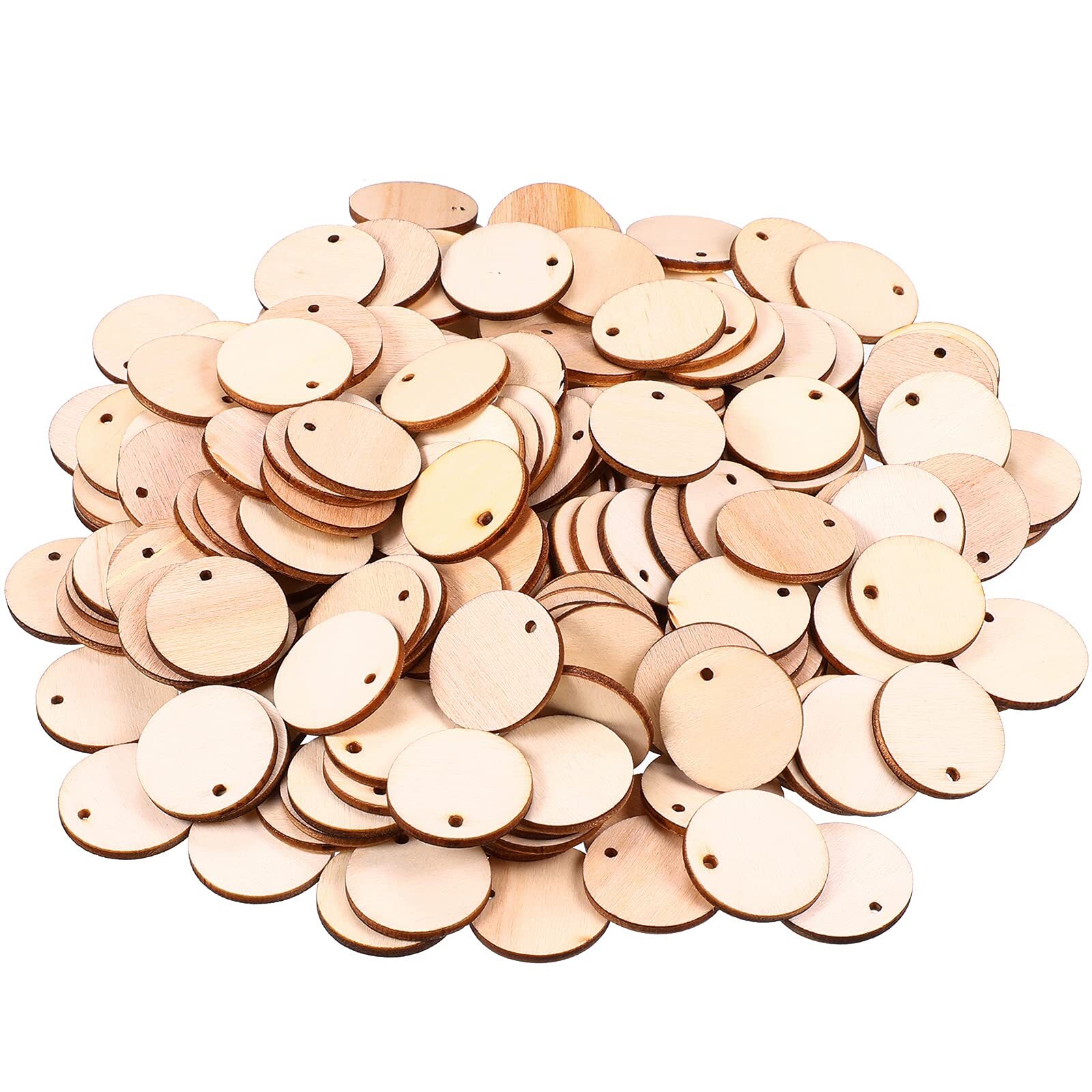 200 Pieces Unfinished Blank Wood Circle Pendants Round Disc Circle Wood Piece...