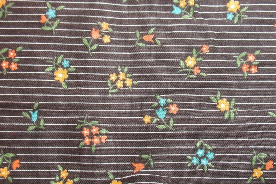 Tela Wamsutta 100% Algodón CUARTO GRASO Amarillo Naranja Azul Flores Rayas Marrones Foto 2 de 4