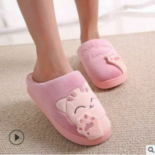 Women Slippers Cat Prints Loves Plush Warm Soft Cotton Floor Indoor Home Shoes