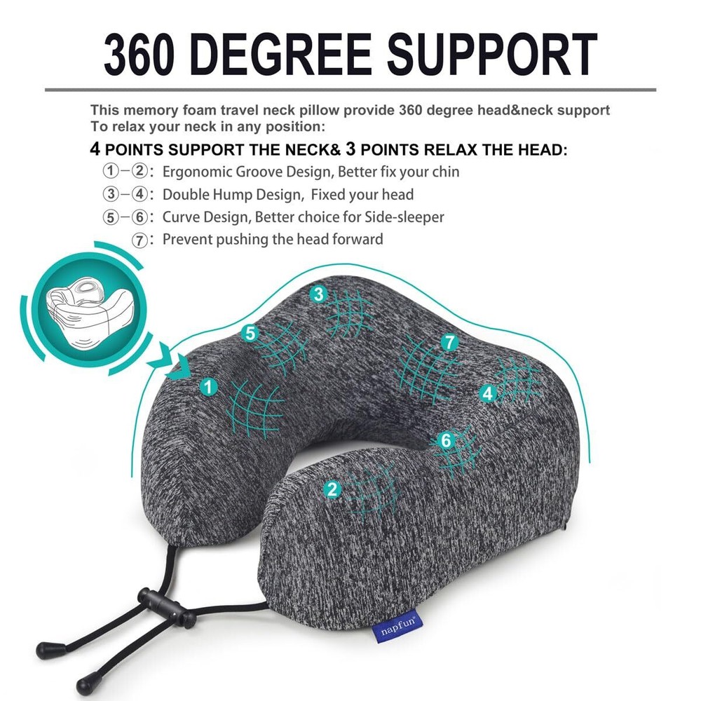 Premium Memory Foam Travel Neck Pillow for Airplane Comfort and Head Support