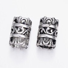 10Pcs Hollow Column Antique Silver 304 Stainless Steel Large Hole Beads 17x11mm