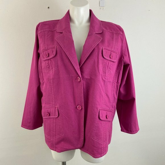 Denim & Co Size 3X Hot Pink Stretch Jean Jacket Casual Blazer NEW eBay