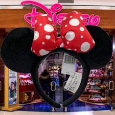 Disney' Parks MINNIE MOUSE EARS Red Polka Dot Bow Puffy Satin Classic Headband