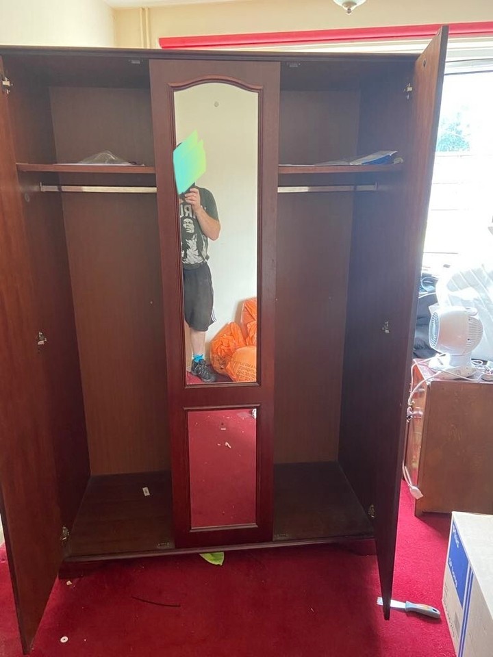 Bedroom furniture set, solid mahogany wardrobe, double bed and chest of