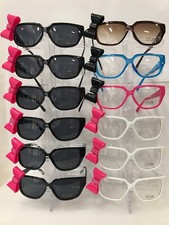 WY041 Girl Cat Eye Sunglasses Clear Lens Bow Tie Rhine Stone Wholesale 12 Pair
