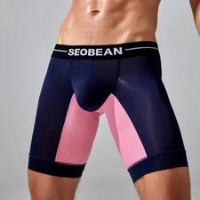 SEOBEAN MEN'S NEW NYLON ELASTIC LONG BOXER BRIEFS