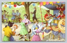 Eugen Hartung Mainzer Dressed Cats Picnic Summer Festival Dance Band Postcard