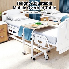 Height Adjustable Overbed Table with Tiltable Top & Wheels Laptop Desk for Bed J