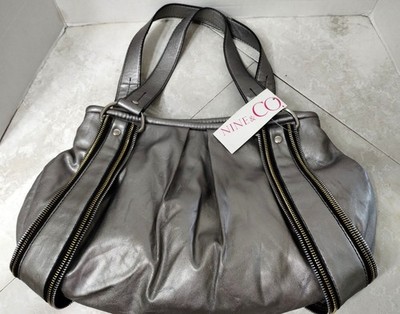 Nine & Co Company Hobo Pewter Gray Metallic Shoulder Bag Zipper Decoration BoHo