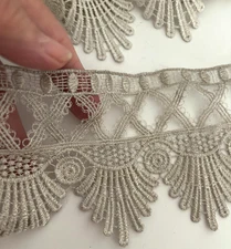 2Yd 75" VTG Sewing Trim Metallic SILVER LACE TRIM 4" Wide Scalloped Art Deco