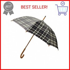 Rainbrella Classic Auto Open Umbrella with Real Wooden Hook Handle, Black Plaid,