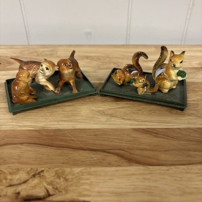 Vintage Celluloid Plastic Figurines Meerkats And Squirrels Hong Kong