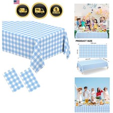 2 Pack Light Blue Gingham Tablecloth Rectangular Pale Blue and White Checkere...