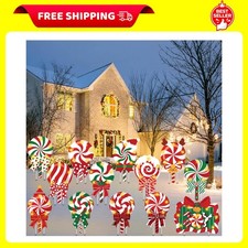 13Pcs Christmas Outdoor Yard Signs Candy Decorations with LED Lights, Peppermint