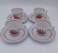 4 x Wedgwood Georgetown Coffee Cups & Saucers Flying Cloud  2.75" Game Cock