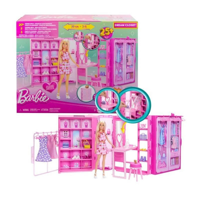 Barbie Dressing de Rêve Coffret HXD58 avec penderie rose pour enfant