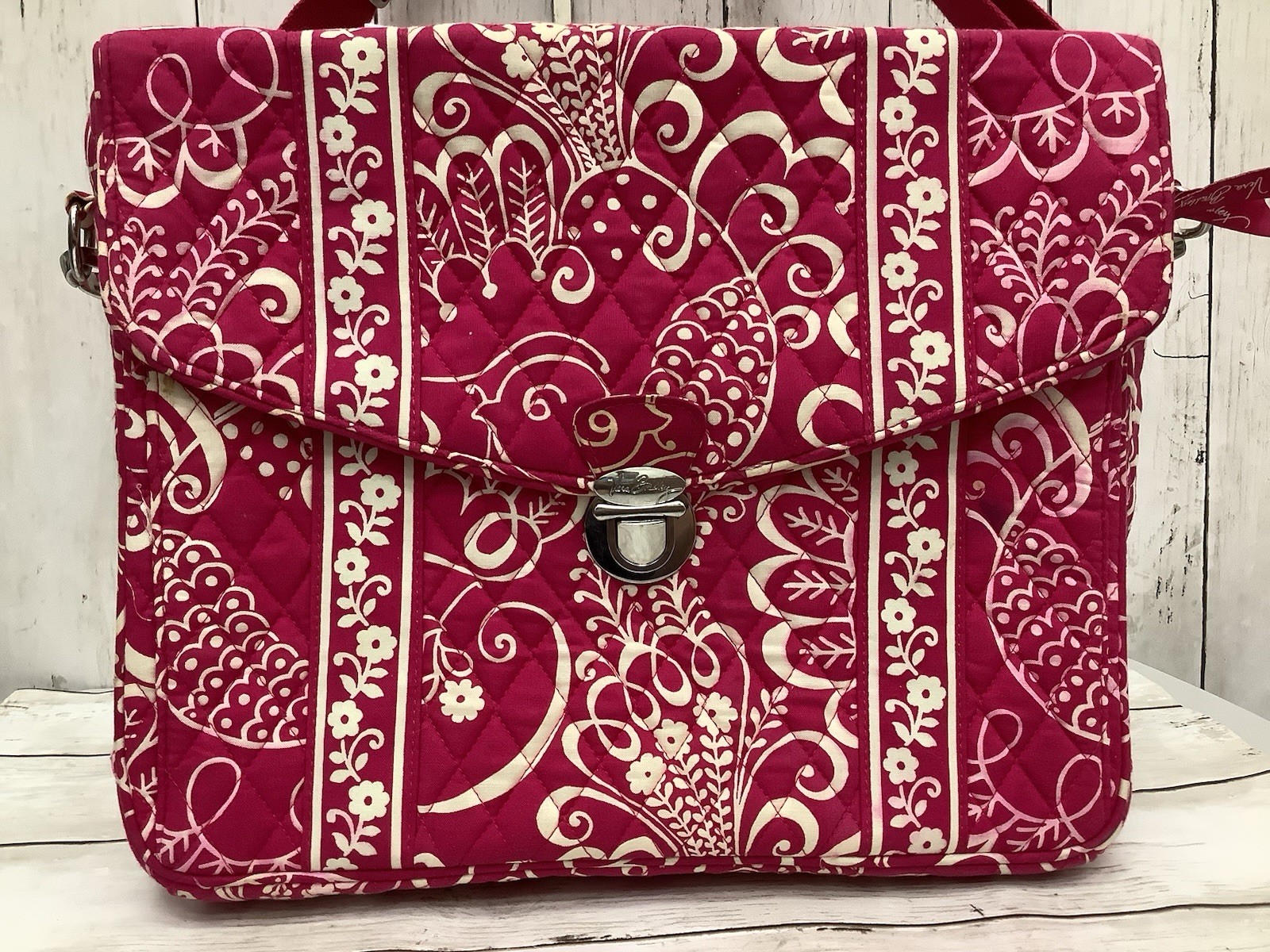 Vera Bradley Retired Pink Twirly Birds Large Saddle Up Crossbody Shoulder Bag