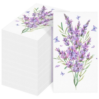 Sinmoe 100 Pack Lavender Floral Napkins Disposable Paper Hand Towels 2 Ply De...