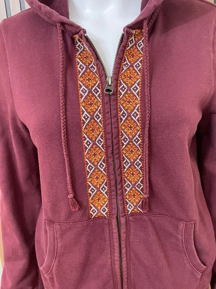 Sudadera con Capucha Lucky Brand Para Mujer S Roja Algodón Cremallera Completa Y2k Vintage Bordada Azteca Foto 2 de 4
