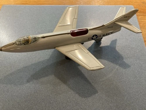 VINTAGE BANDAI JAPAN TIN FRICTION TOY NAVY JET AIRPLANE 10" LONG