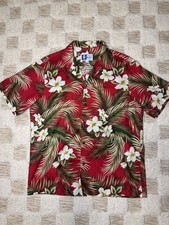 VTG RJC Hawaiian Shirt Mens Large L Red Hibiscus Print USA Made Aloha Camp Party