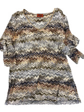 Vintage Missoni Knit Shirt Sweater Neutral Zigzag Pattern Black Gold White Japan