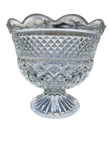 Anchor Hocking USA 1960s Wexford Clear Glass Pedestal Compote Serving Bowl, 8x7”