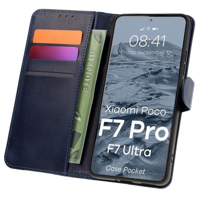 Handyhülle mit Klappe für Xiaomi POCO F7 Pro/F7 Ultra Bizon Case Etui Dunkelblau