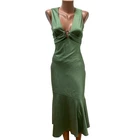 CLAUDIE PIERLOT Women Satin Midi Dress Cut out 50s 60s FR 34 - XS