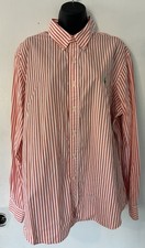 Ralph Lauren XL Men Orange White Striped Long Sleeve Button Up Shirt 100 Cotton