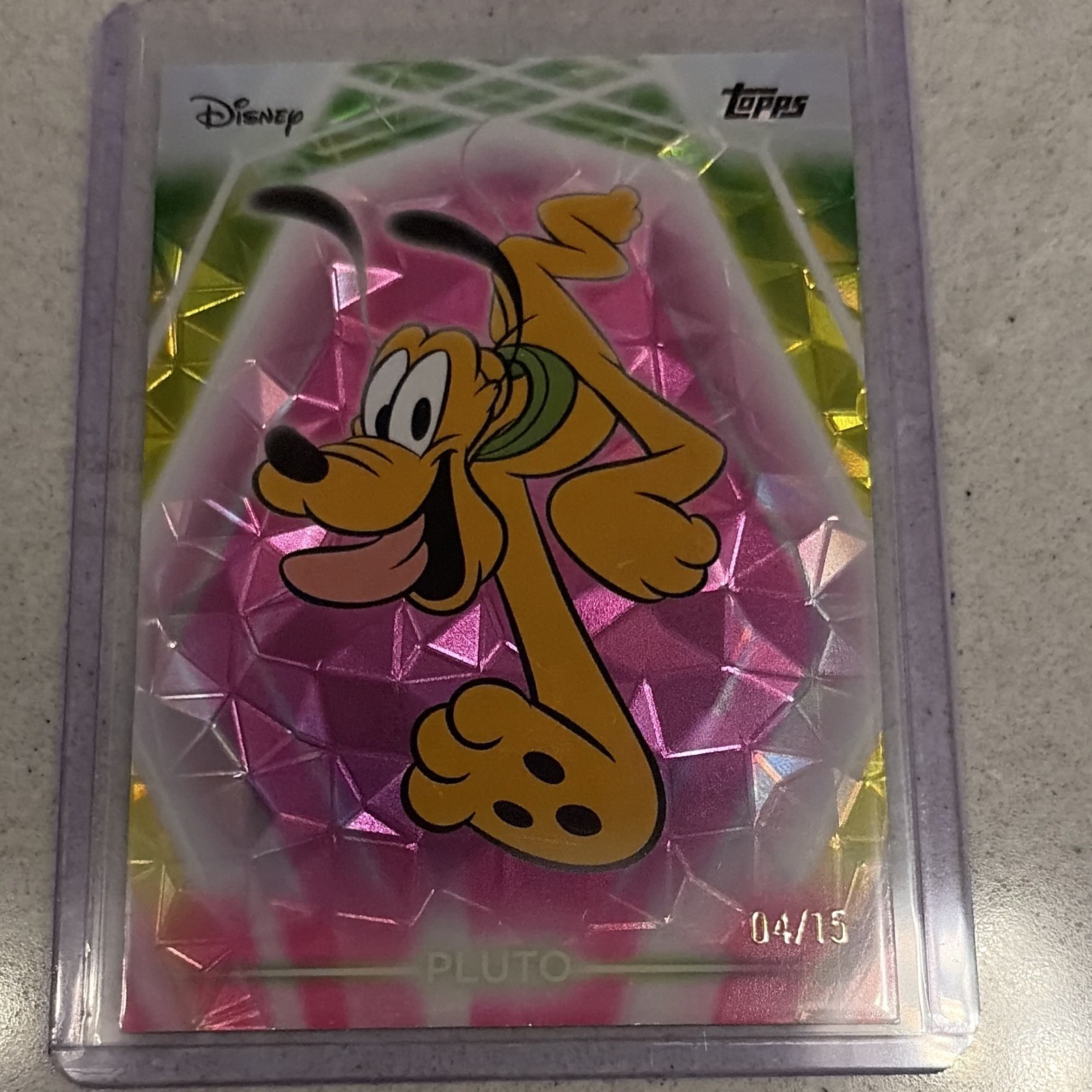 2026 Topps Disney Neon Pluto #198  Serial Numbered Pink Diamante 4/15