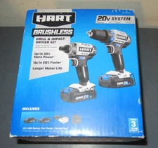 HART 20v BRUSHLESS 1/2" DRILL & IMPACT DRIVER KIT NEW 2 BATTERIES