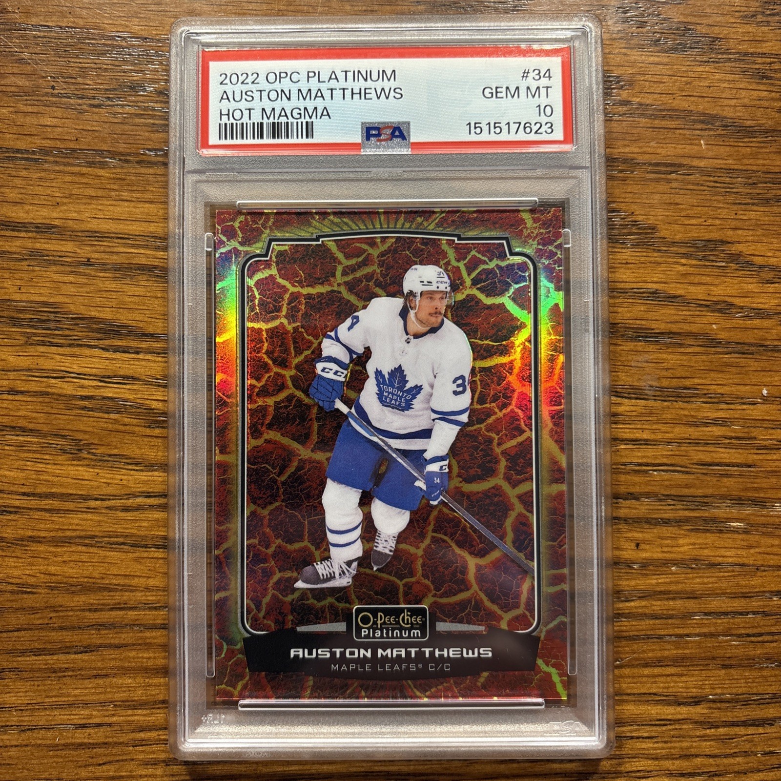 2022-23 O-Pee-Chee Platinum Auston Matthews Hot Magma /499 PSA 10 Maple Leafs view 1