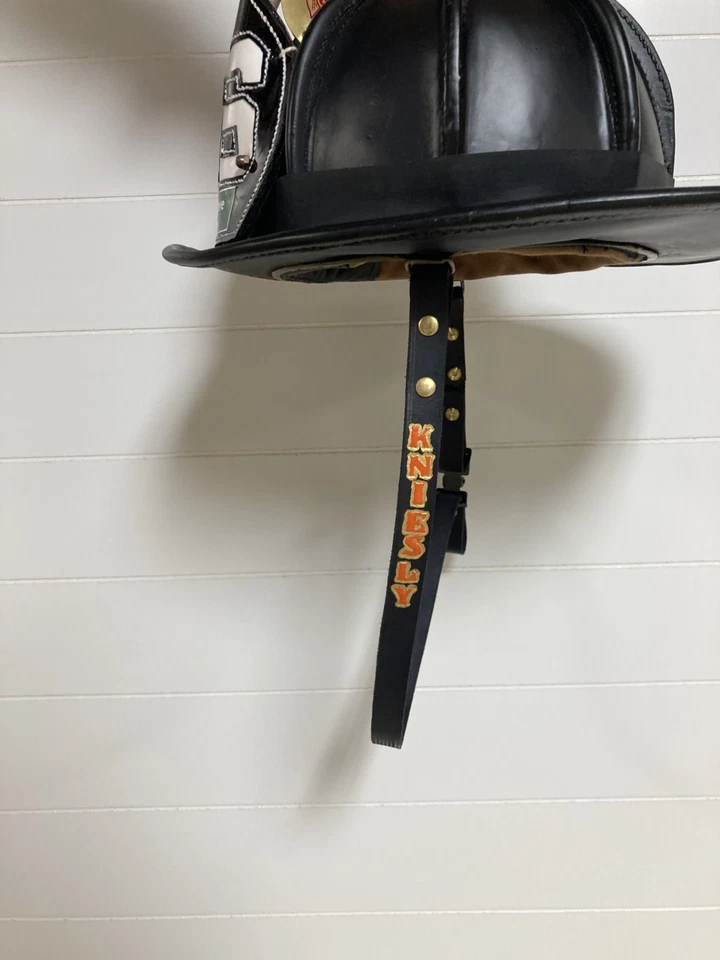 Black 28" Leather Fire Helmet Postman Slide Chinstrap - Image 2 of 4