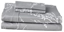 Foliage Collection Bed Sheet Set- Ultra Soft, Lightweight  Queen Grey White