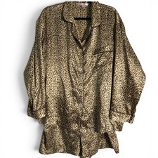 Victoria's Secret Pajama Set Leopard Print Women L Satin Button Down Shorts