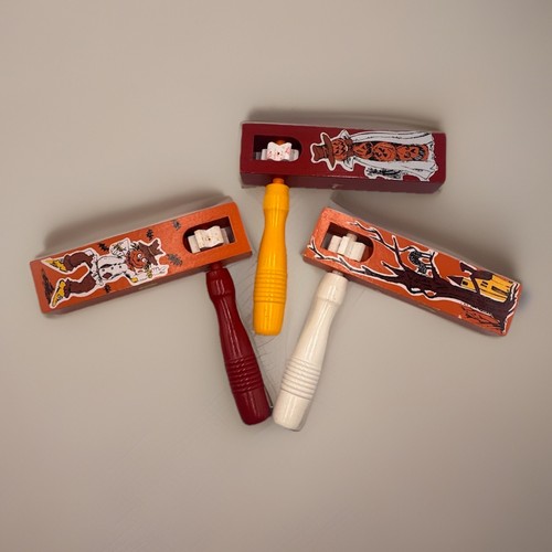 Halloween Wooden Ratchet Noisemakers Lot Of 3 Scarecrow Bats JOL Black Cat Decor