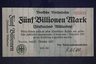 5 Billion Mark 27.10.1923 Berlin | Deutsche Reichsbahn