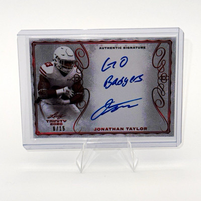 Leaf 2020 Trinity Signatures Jonathan Taylor Red “Go Badgers”Auto RC #A-JT1 /15
