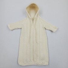 Vintage 70s Knit Ivory Baby Sweater Bunting Sweater 0-12 M Cableknit Full Zip