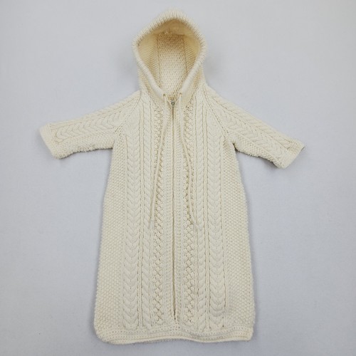 Vintage 70s Knit Ivory Baby Sweater Bunting Sweater  0-12 M Cableknit Full Zip