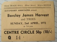 BARCLAY JAMES HARVEST & TREES Concert Ticket ~ Free Trade Hall, Manchester, 1972