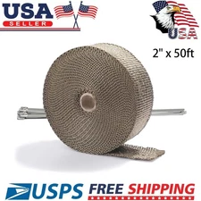 1 Rolls 2"x 50ft Thermal Header Pipe Tape Titanium Lava Exhaust Wrap 10 Ties Kit