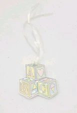 Longaberger Basket 2001 Baby Ceramic Tie-On - Blocks  New In Box 