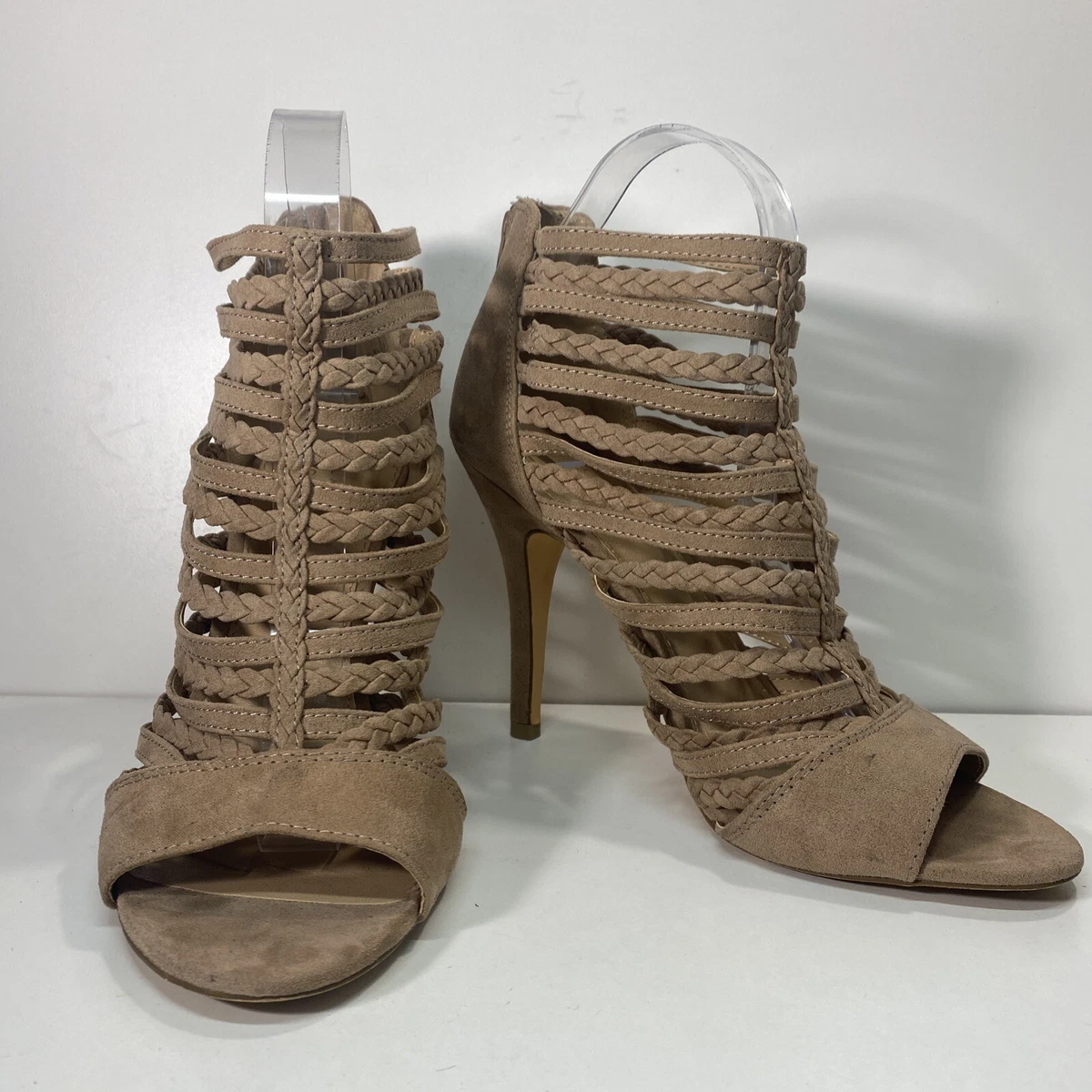 Lauren Conrad Nude Suede Gladiator Open Toe Bootie Heels Women Size 8.5