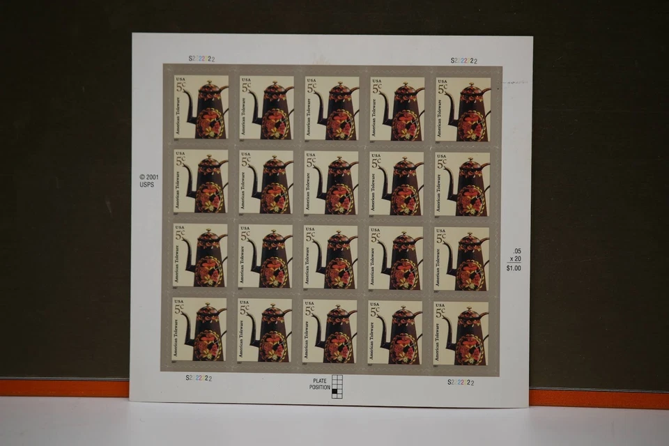 Hoja de 20 estampillas Scott #3756A American Toleware - MNH 5 centavos Foto 2 de 3